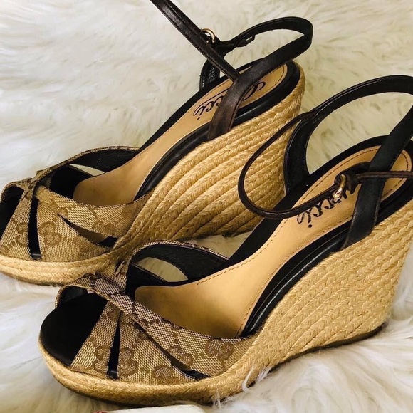 Gucci Penelope GG Canvas Espadrille Wedges - Picture 1 of 12